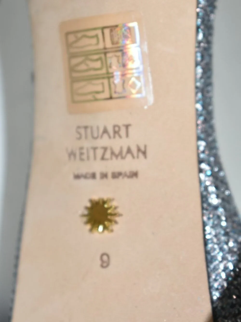 $600 STUART WEITZMAN NUDIST HOLLYWOOD PLATFORM GLITTER GUN METAL 9 (PD1)